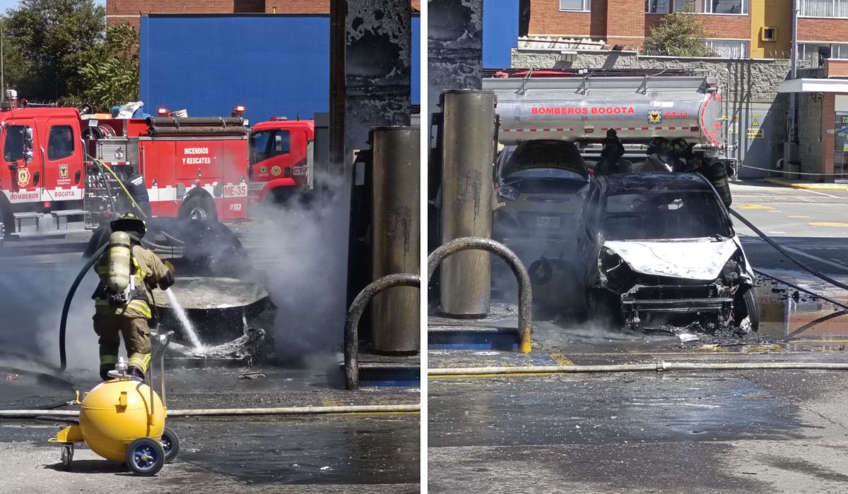 Bogotá: explosión en bomba de gasolina Primax dejó dos taxis destruidos: video