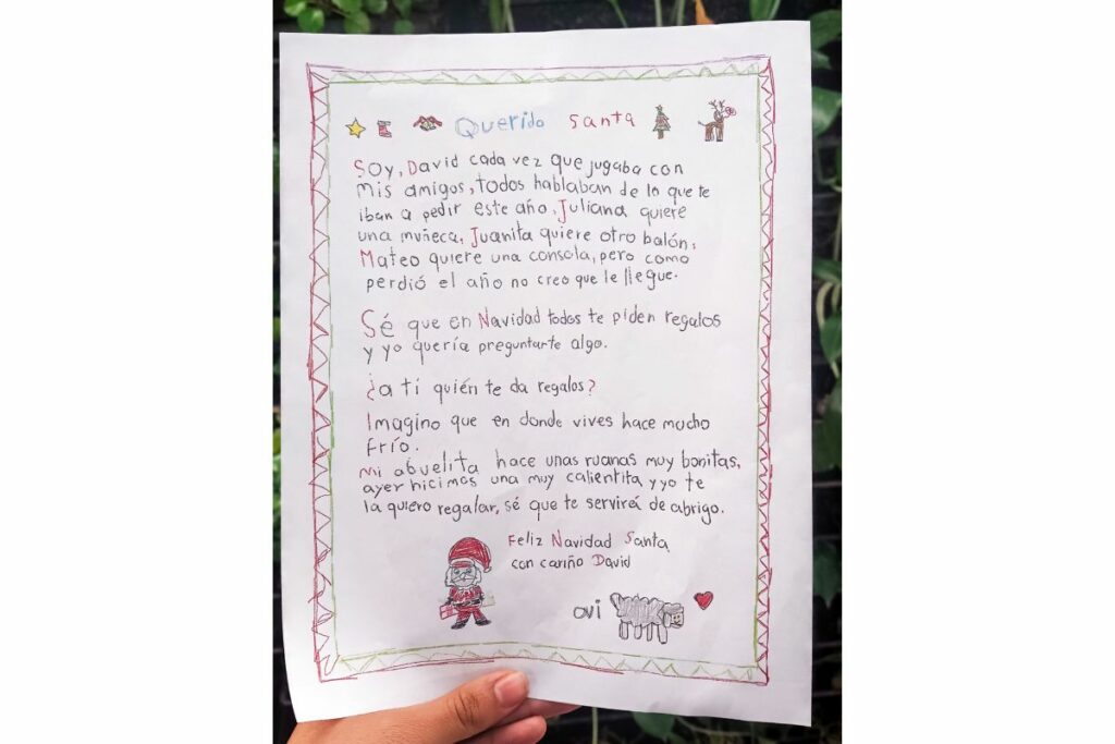 Imagen de carta de niño boyacense, David, a Santa, con inesperada pregunta: "¿A ti quién te da regalos?" / Foto proporcionada a Pulzo