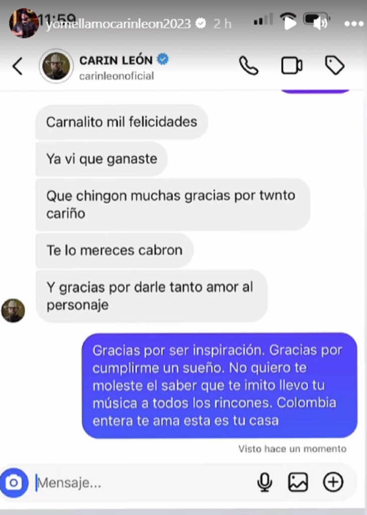 Carin León envió mensaje a 'Yo Me Llamo Carin León / captura de pantalla @yomellamocarin oficial