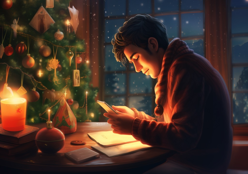Imagen ilustrativa de una persona escribiendo mensajes de Navidad en su celular.