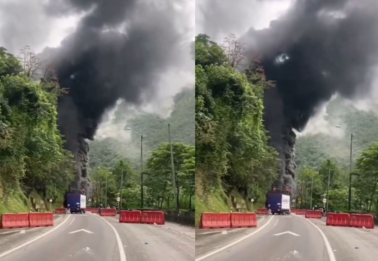 Vía al Llano cerrada en el túnel Quebrada Blanca por explosión de un tractomula, Coviandina confirma que hay trancón en el momento.