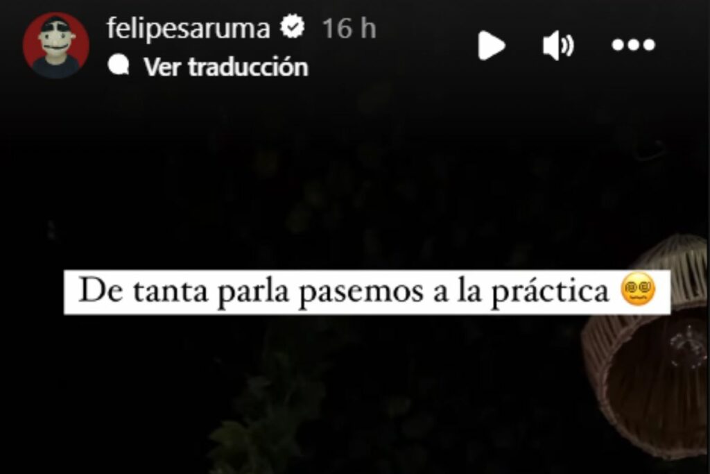 Felipe Saruma está pasando la tusa de Andrea Valdiri de fiesta y alcohol / foto captura de pantalla @felipesaruma