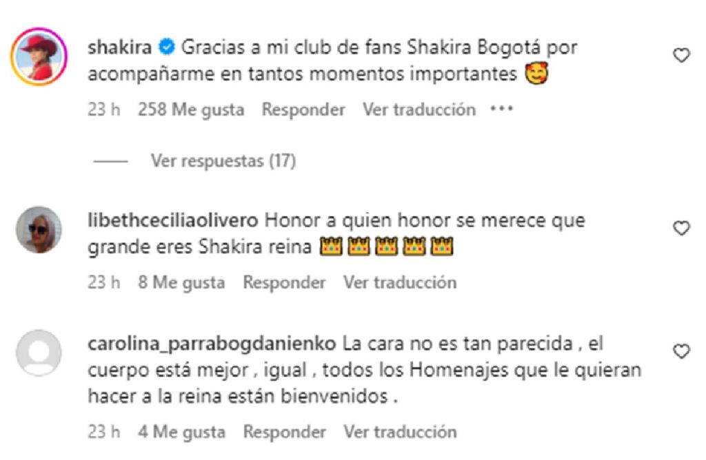 Foto: captura de pantalla Instagram @cfshakirabogota