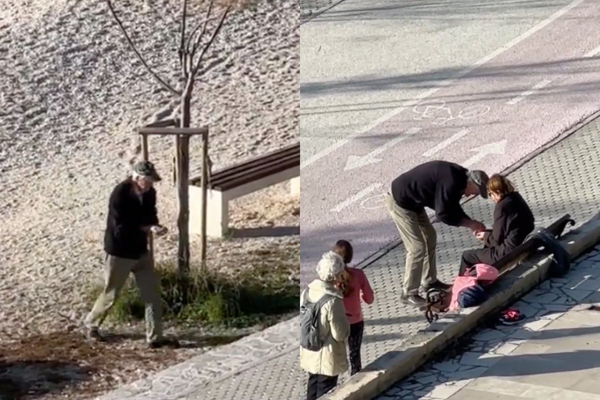 Adulto mayor le lleva agua del mar a su esposa porque ella no puede caminar. Video se hace viral en redes.