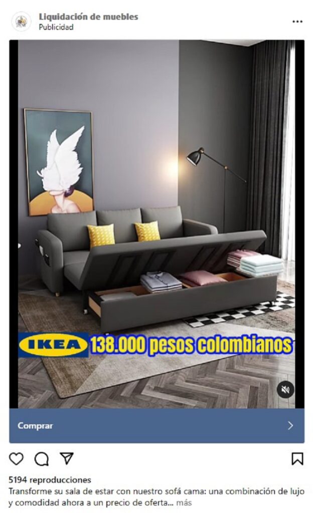 Página falsa de Ikea en Colombia para engañar a clientes. Foto: Pulzo