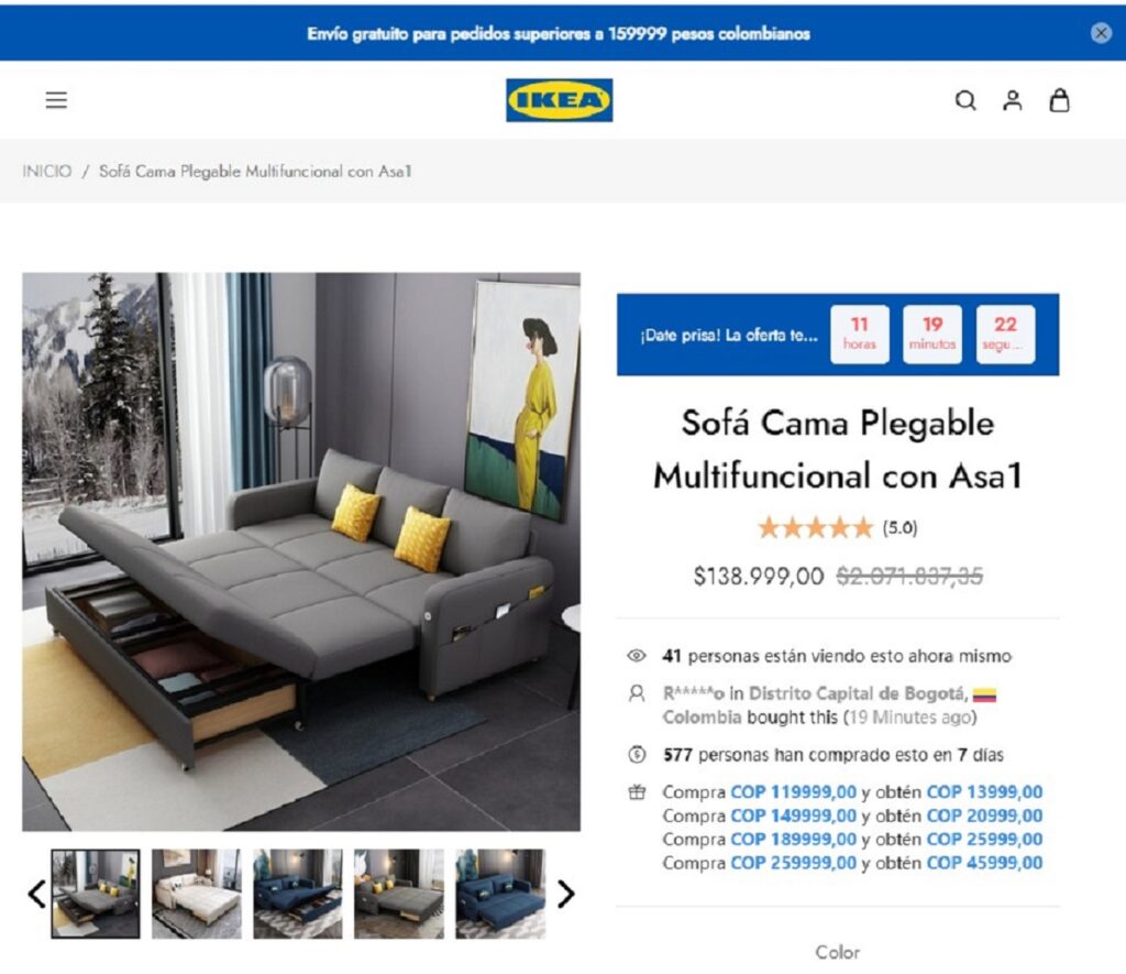 Así se ve la página de Ikea en la que muchos pueden caer. Foto: Pulzo.