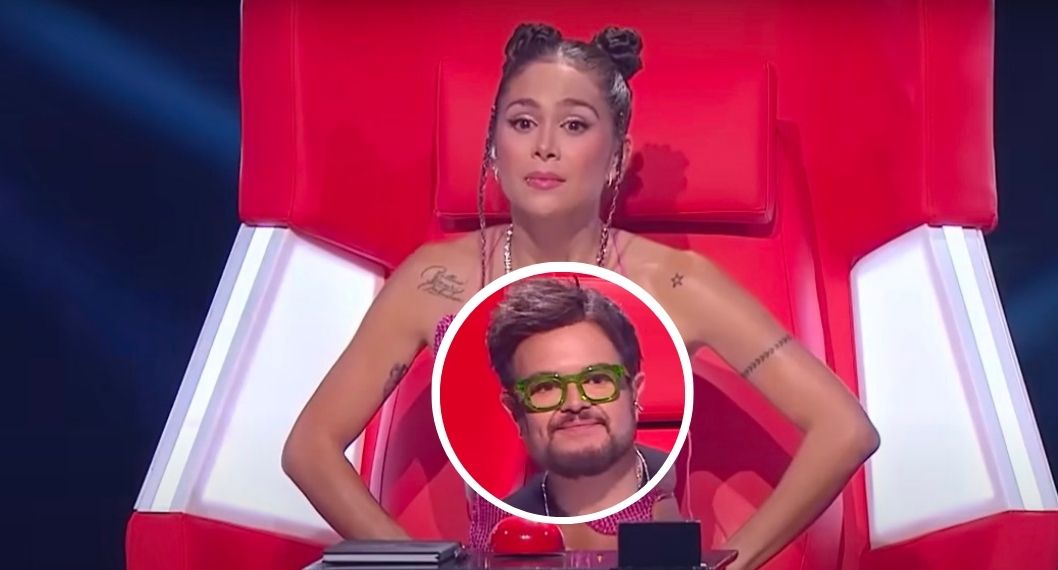 Foto de Greeicy y Aleks Syntek, en nota de que en La voz kids, nieto de ícono vallenato brilló con ambos jurados en raro caso