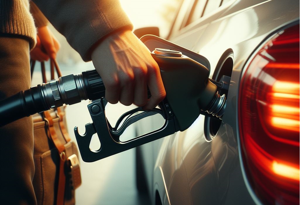 Imagen ilustrativa de una persona echando gasolina a su carro, a propósito del alza en el precio de la gasolina en febrero de 2024.