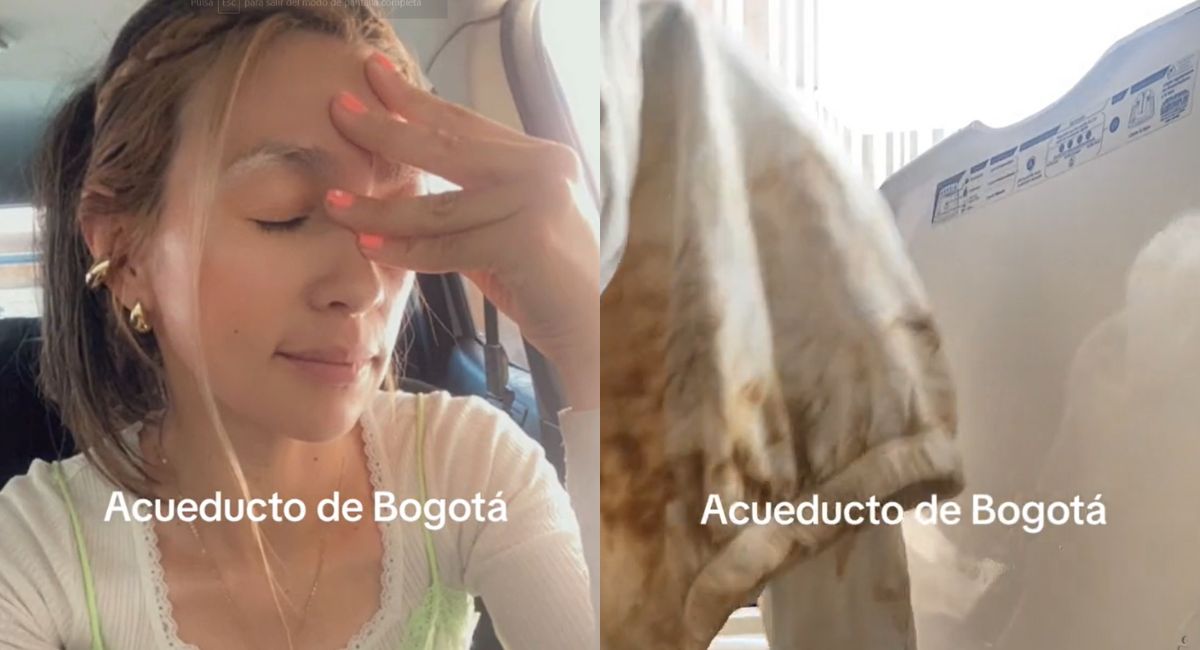 Mujer se hace viral con un video en el que muestra que el agua amarilla en Bogotá está afectando el color de la ropa.