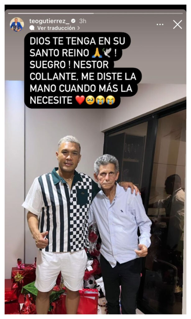 Teófilo Gutiérrez, afectado por muerte de suegro Néstor Collante/Foto: Instagram @teogutierrez_.