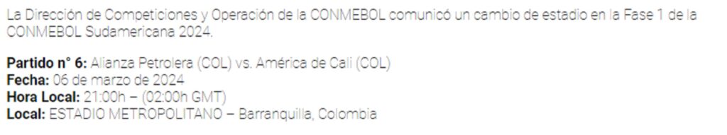Captura de pantalla de la página web de Conmebol