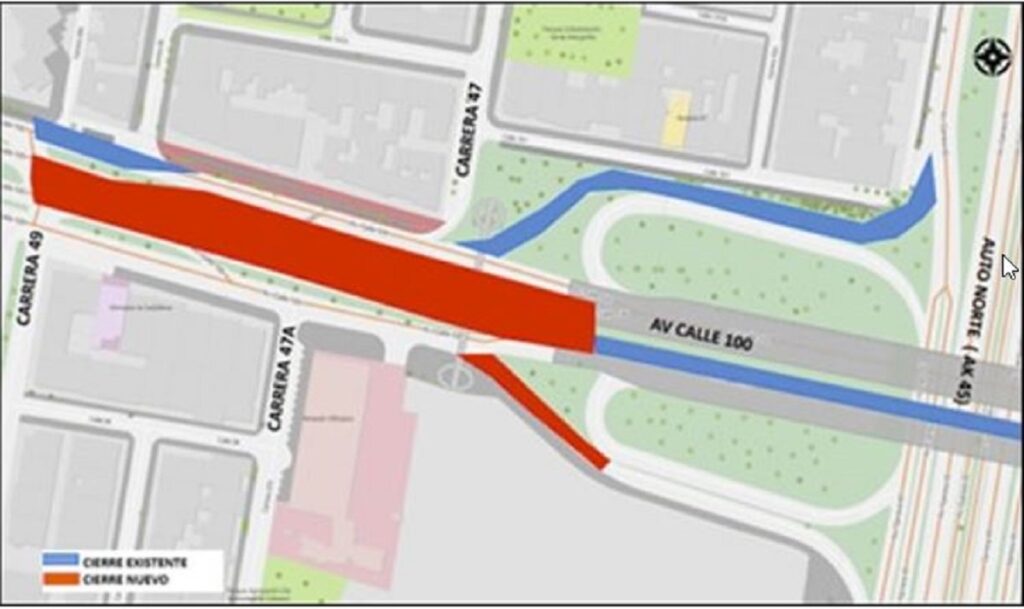 Mapa de cierre en avenida calle 100 con Autopista Norte /Foto: SecMovilidad