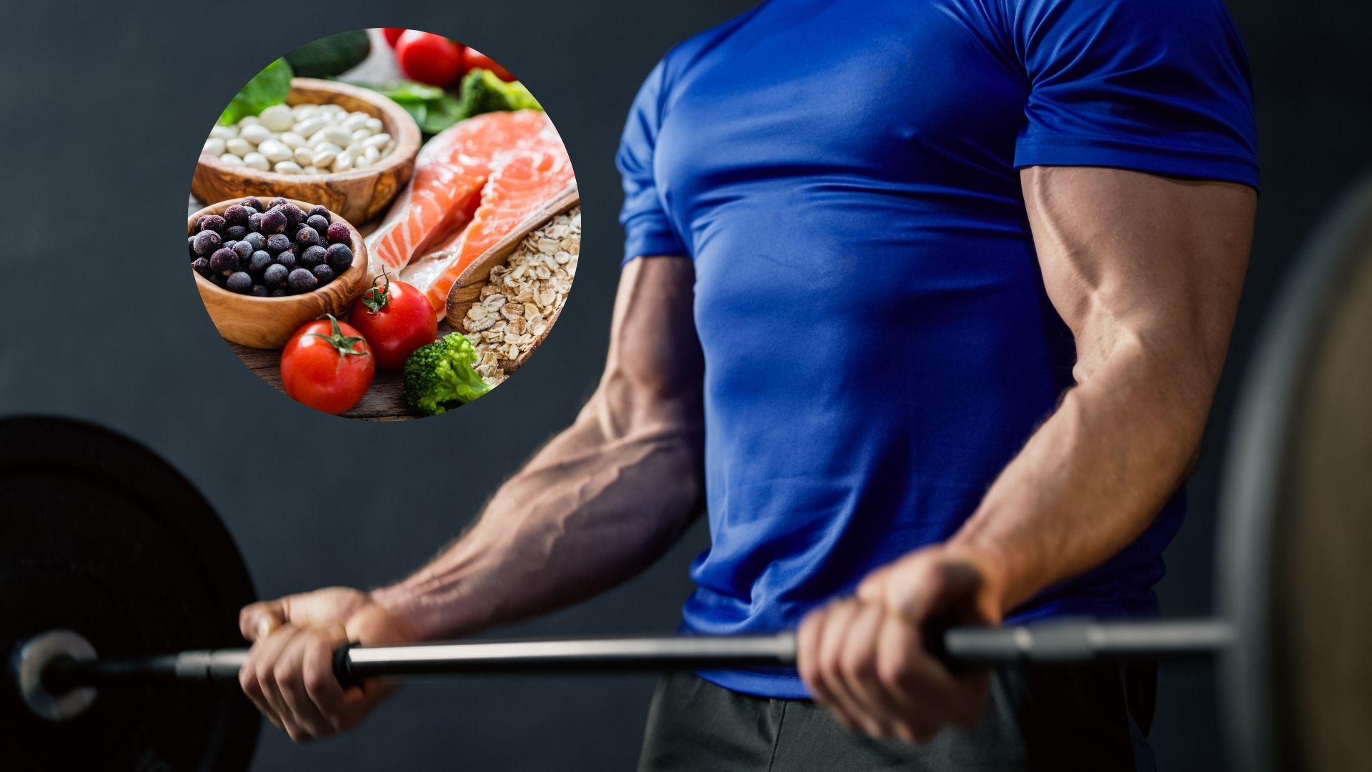 Imagen de músculos y comida por nota sobre alimentos que sacan masa muscular 