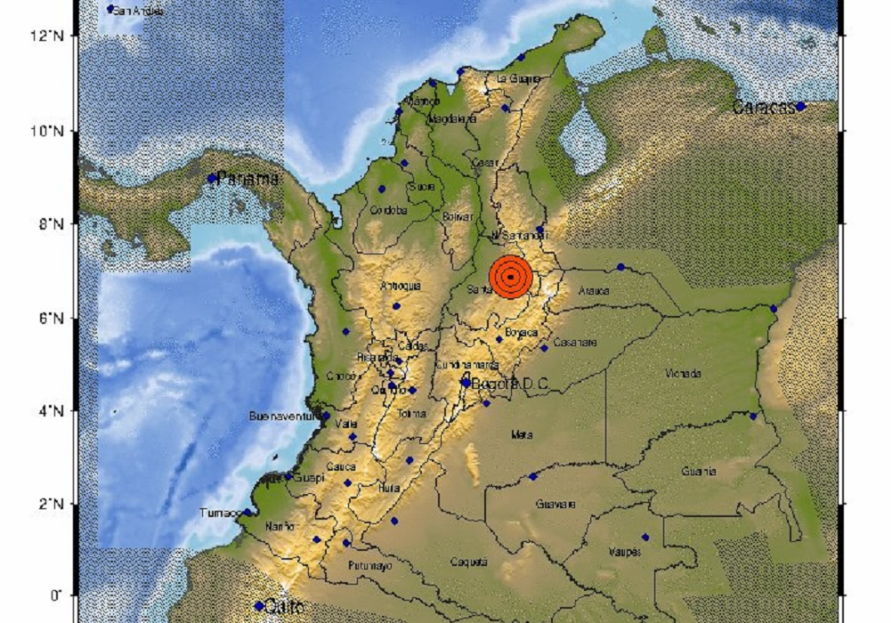 Ubicación del temblor del 21 de febrero de 2024 en Colombia.