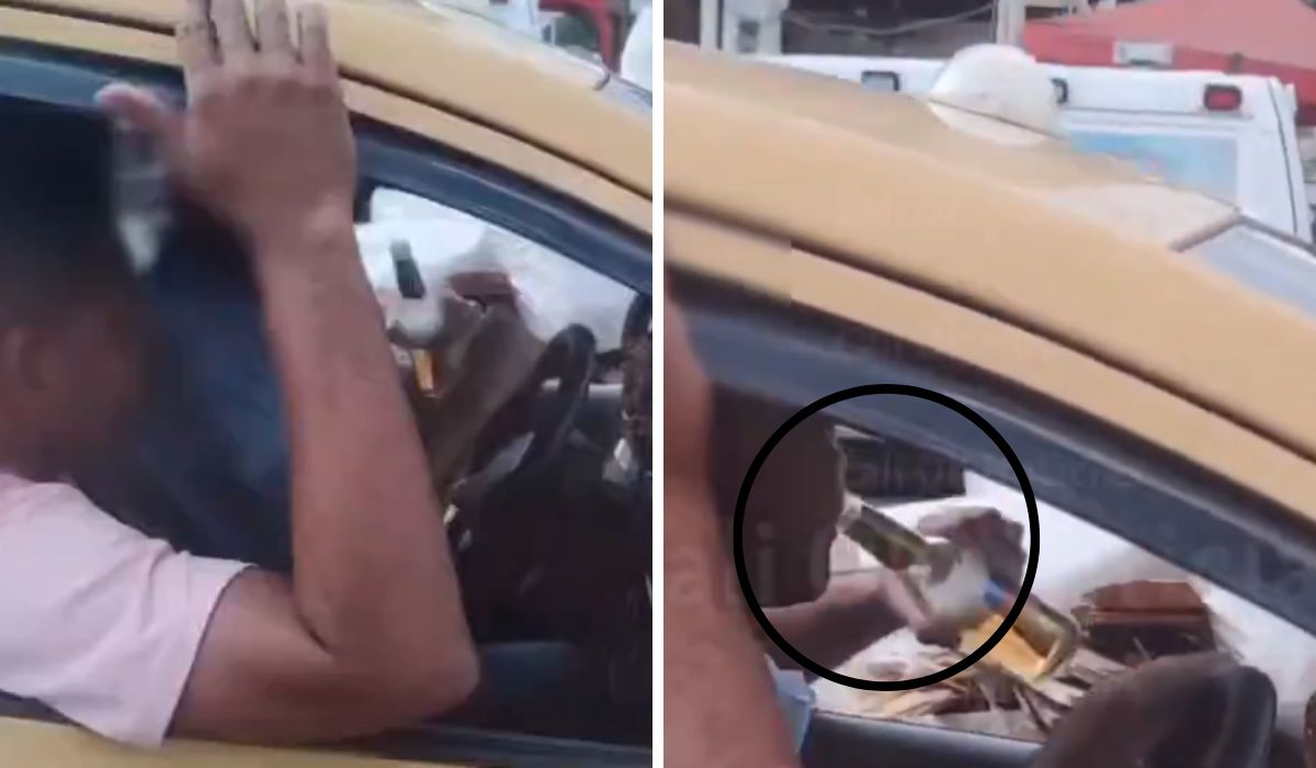 Cali: video del conductor de un taxi bebiendo cerveza mientras conduce