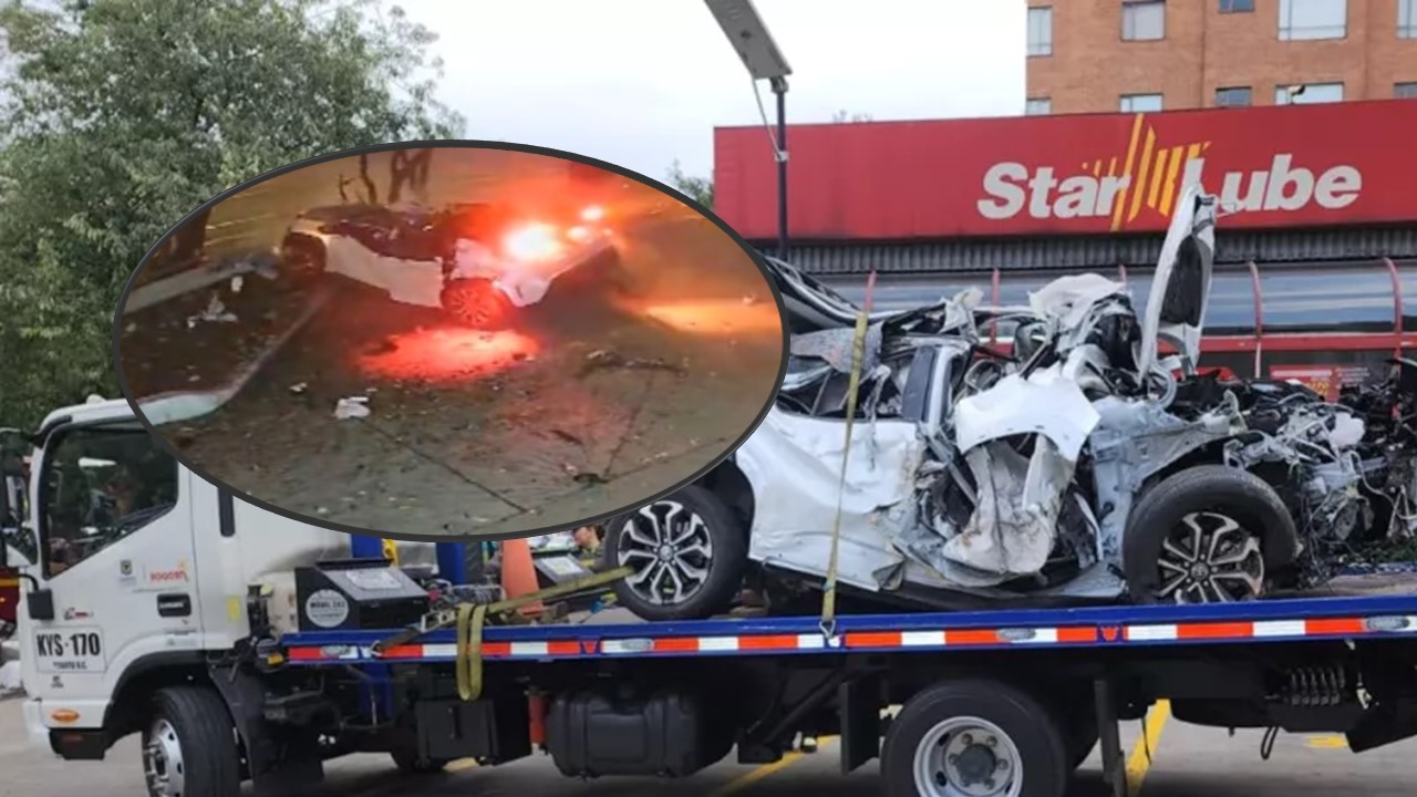 Video del accidente en Bogotá: carro quedó destrozado.