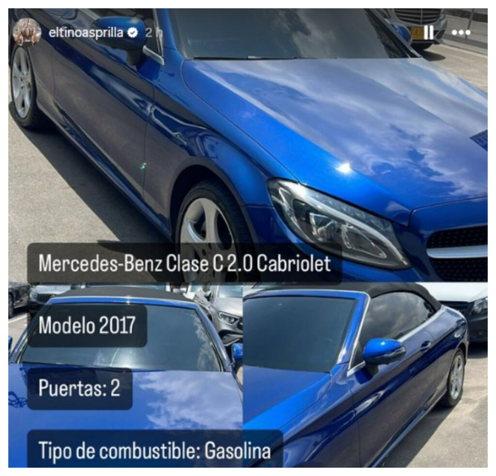 Tino Asprilla vende su carro Mercedes-Benz C 200/Foto: @eltinoasprilla.