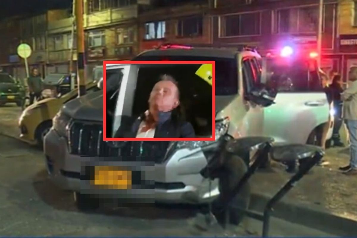 Conductor borracho en Bogotá arrolló a ciclistas, chocó carros y hasta se cayó de lo ebrio que estaba. Al hombre le rompieron los vidrios. 