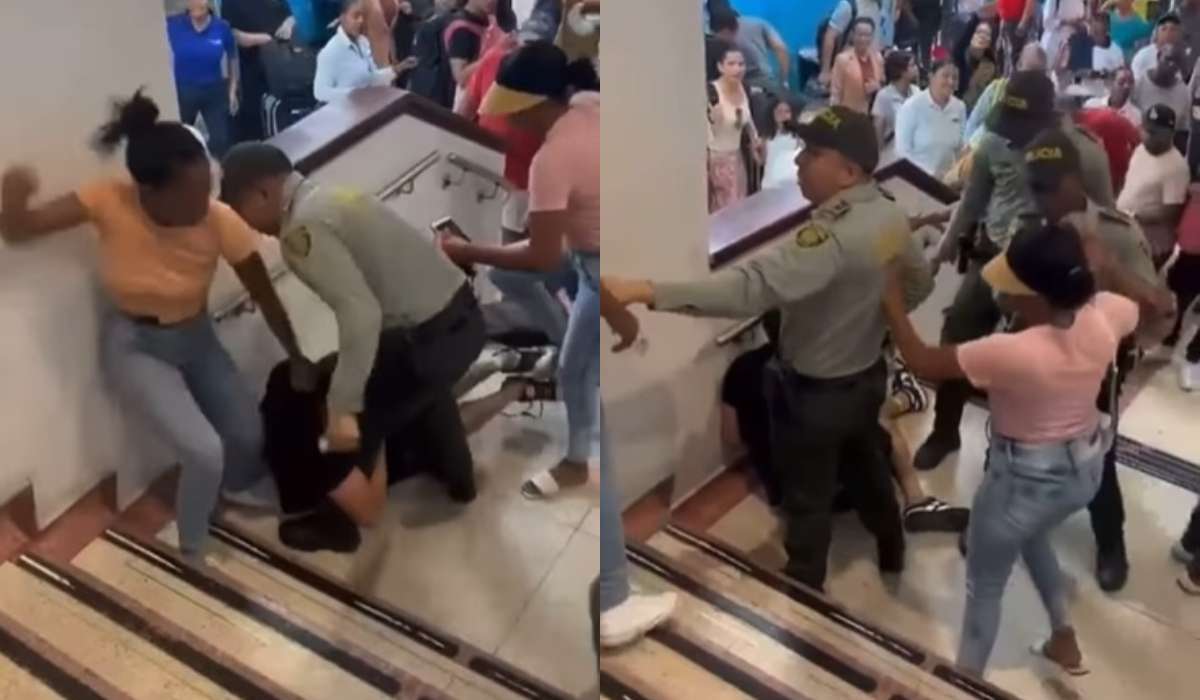 Fotos de trifulca en terminal aérea, con nota de que en aeropuerto de San Andrés, dos mujeres agarraron a puños a turista: por qué (video)