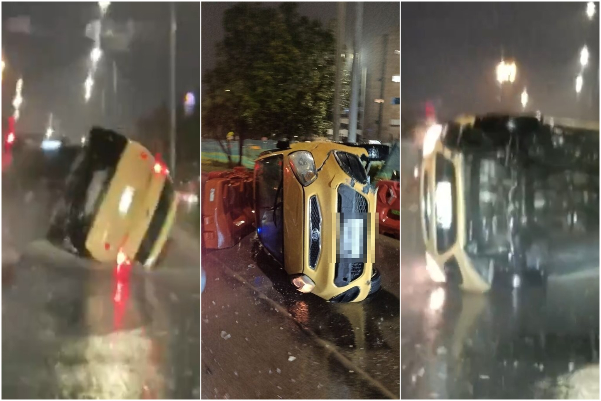 Video del taxista que chocó en Bogotá y se volcó.