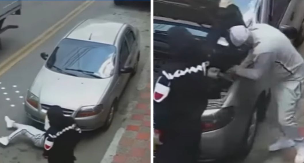 Momento en el que unos ladrones de Bogotá desactivan la alarma de un carro y lo roban en un minuto