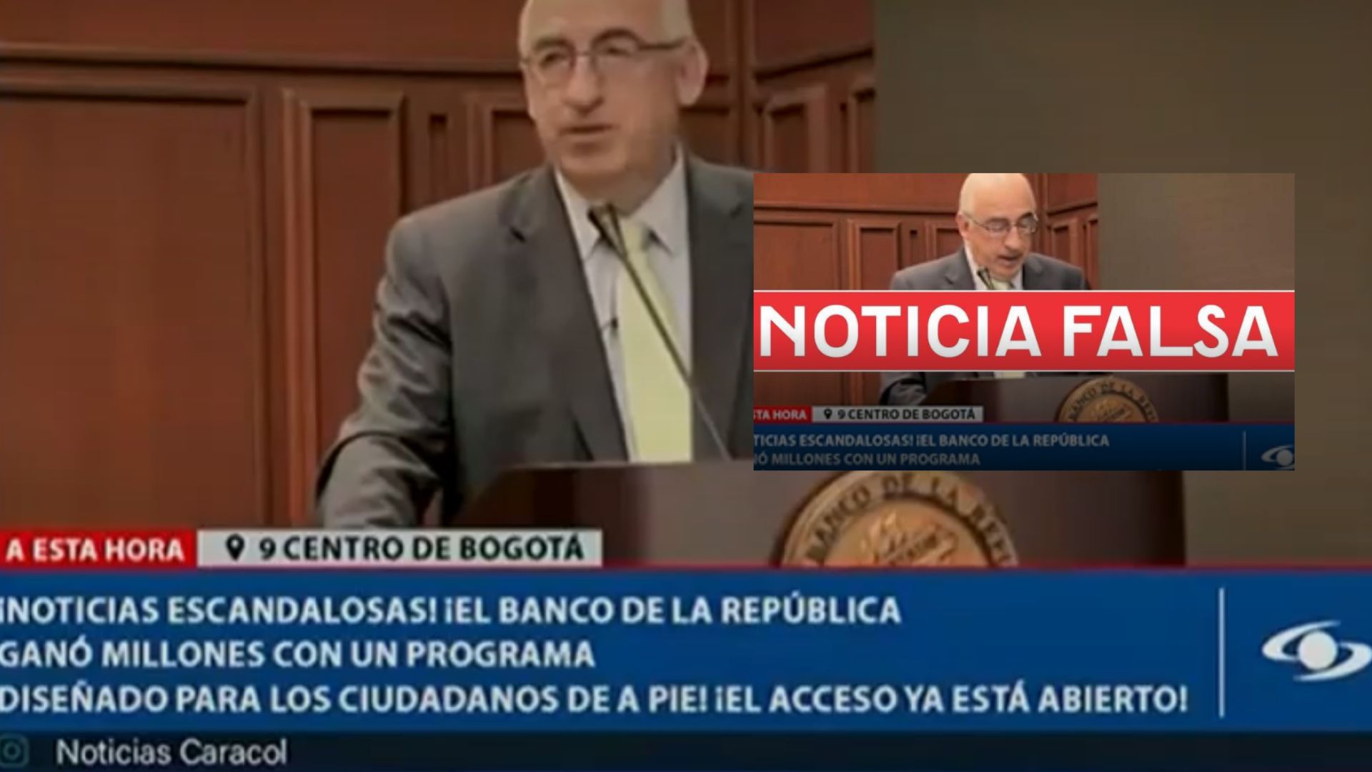 Imagen de noticia falsa por nota sobre advertencia del Banco de la República