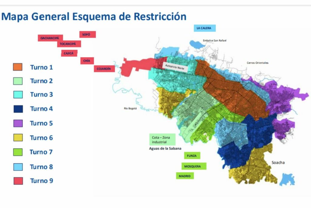 Imagen de mapa de cortes de agua en Bogotá y Sabana por racionamiento / Foto de Alcaldía de Bogotá