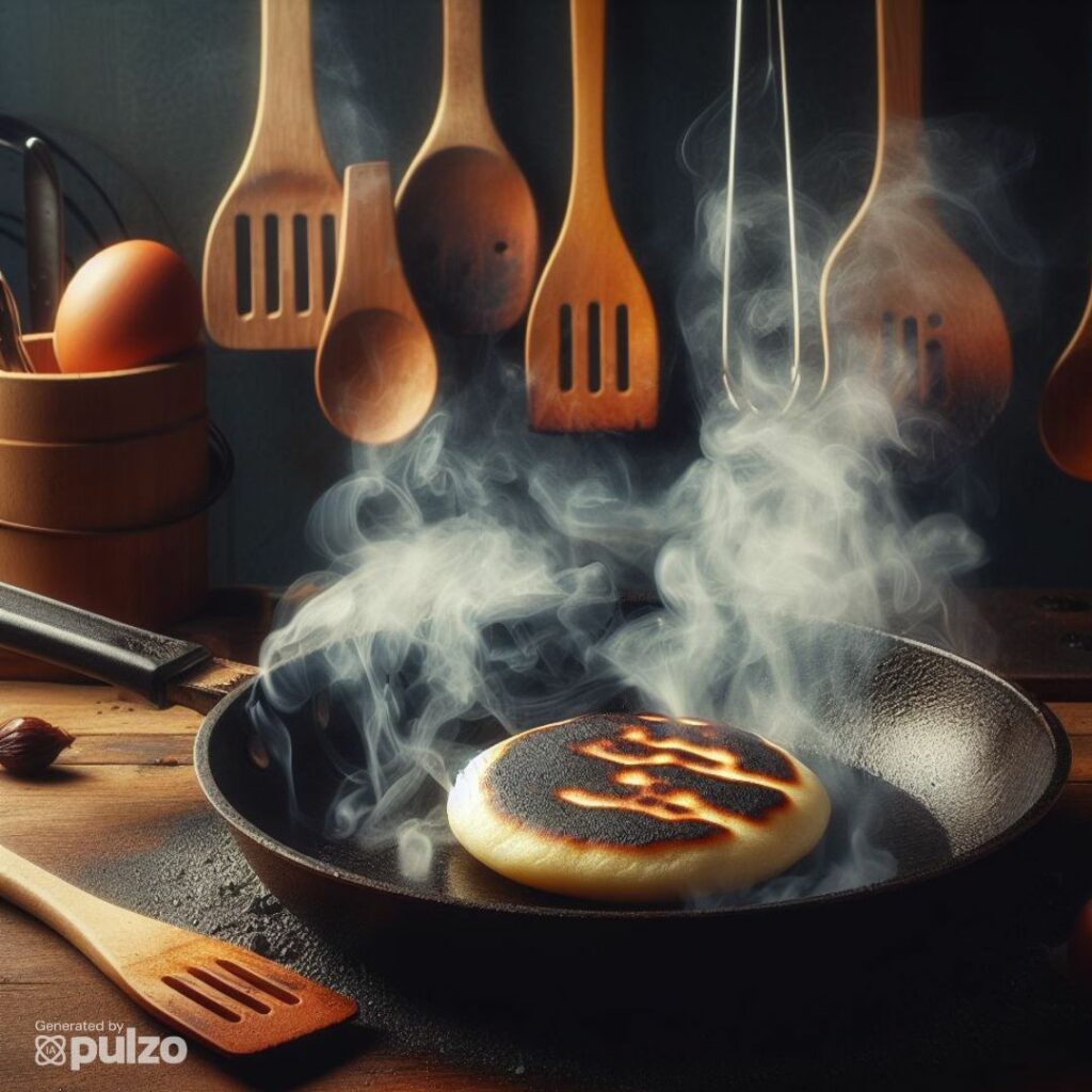 La comida horneada o asada como las arepas debería tener un color oro al comerla, cuando comience a tornarse oscura debe retirarla del fuego - Foto: Pulzo IA.