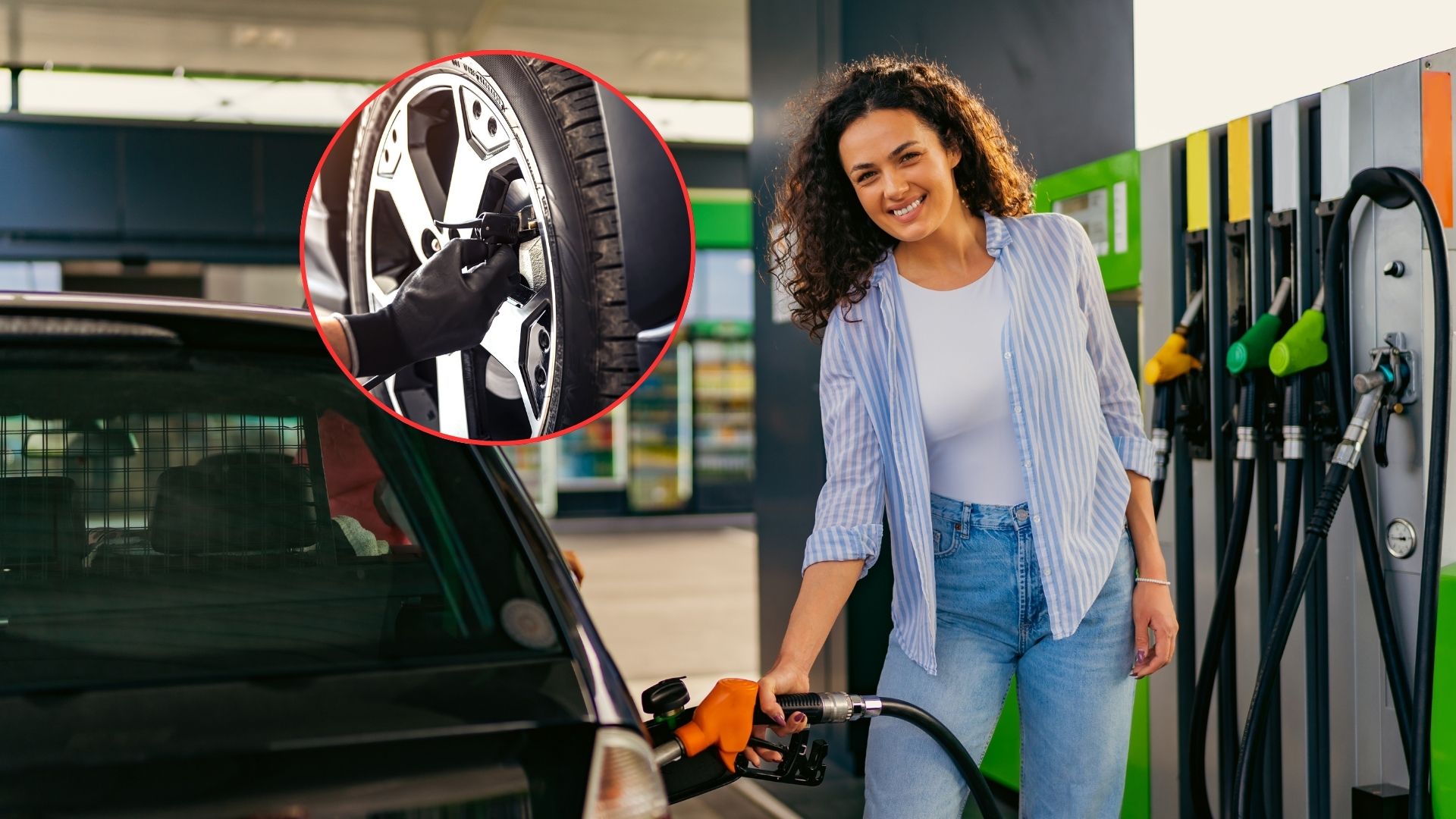 Imagen de mujer tanqueando carro por nota sobre gasolina