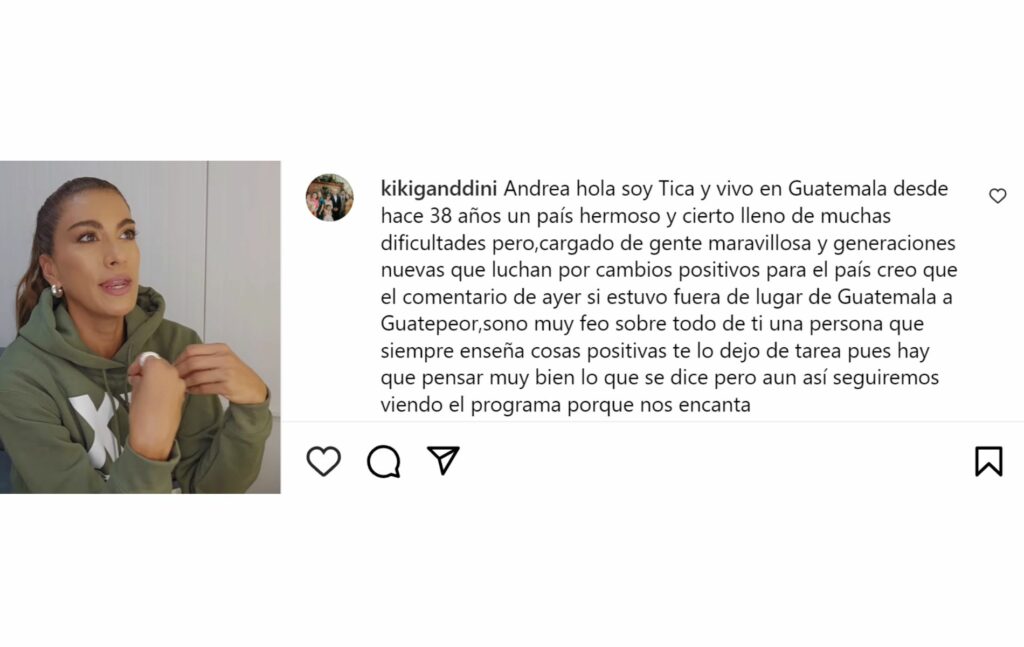 Usuaria le respondió a Andrea Serna. Foto: Instagram @andreasernafotos