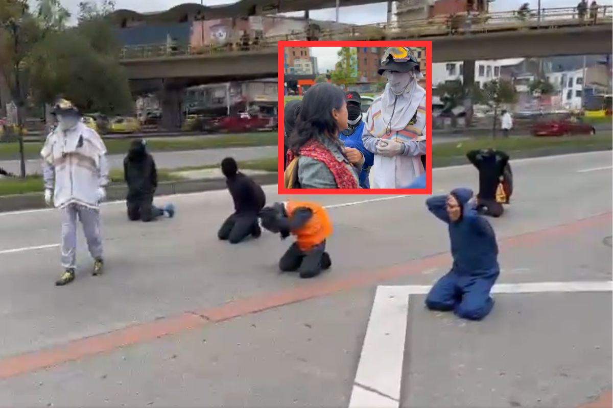 Protesta U. Nacional: mujer frenó a encapuchados que iban a cerrar la carrera 30