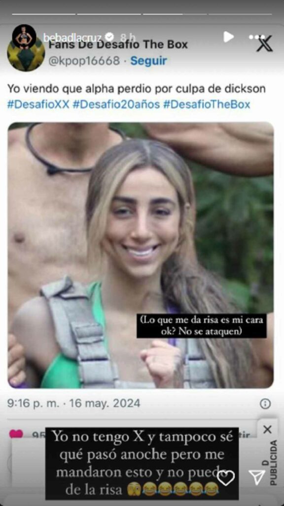 Meme de Alpha en 'Desafío' con 'Beba'./ Instagram @bebadlacruz