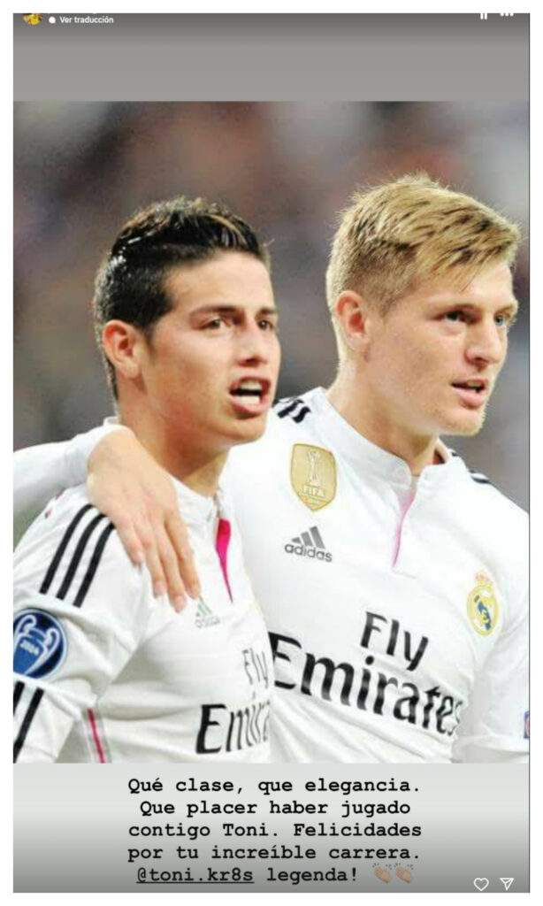 James Rodríguez reaccionó al retiro de Toni Kroos/Instagram: @jamesrodriguez10