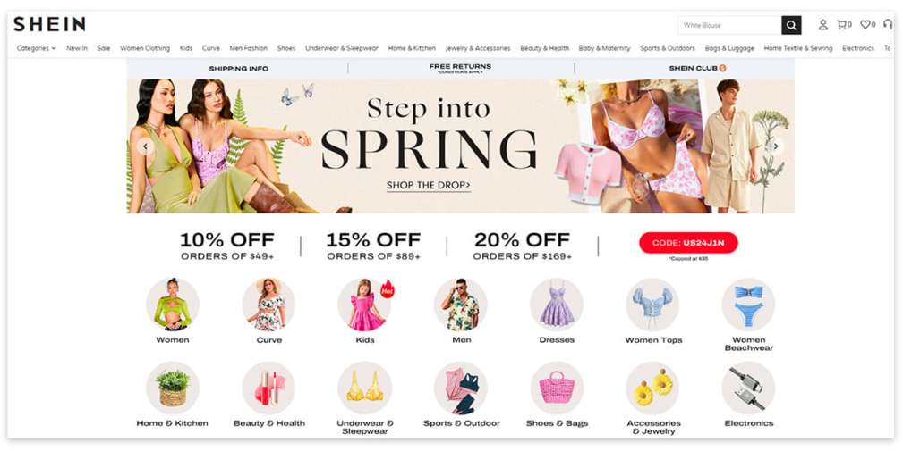 Shein es un portal de China, que nació en 2008. Así luce./ Captura de pantalla Shein