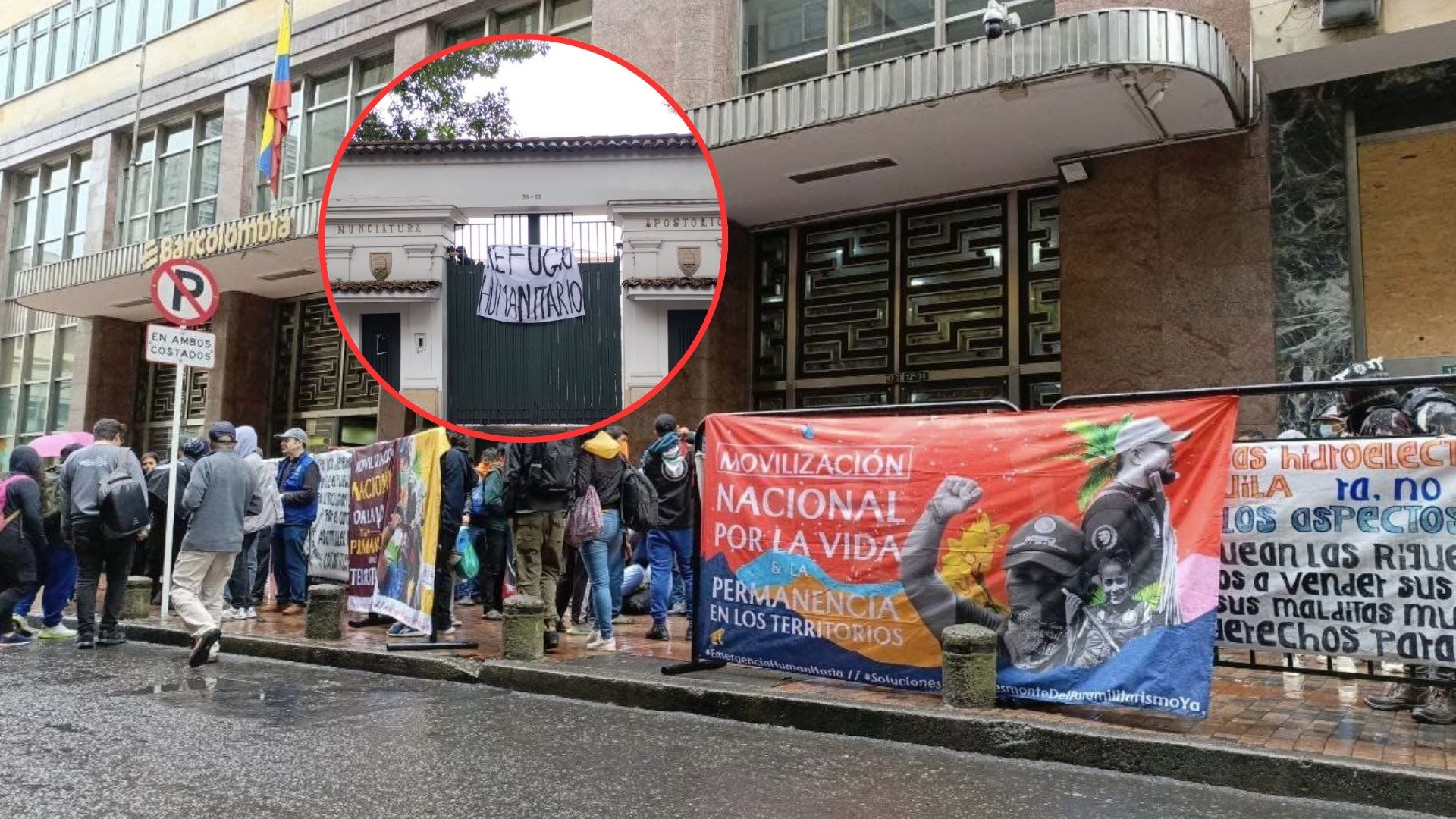 Manifestantes indígenas bloquean Ministerio del Interior y Nunciatura, en Bogotá