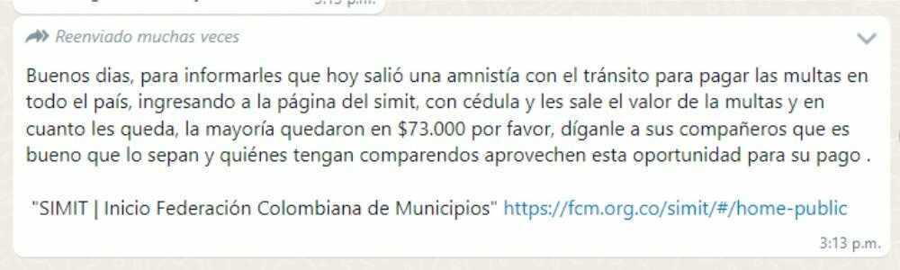 Foto: Mensaje difundido a través de WhatsApp.