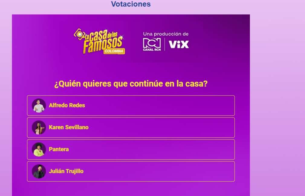 Votos en 'La casa de los famosos' en Canal RCN. / Canal RCN