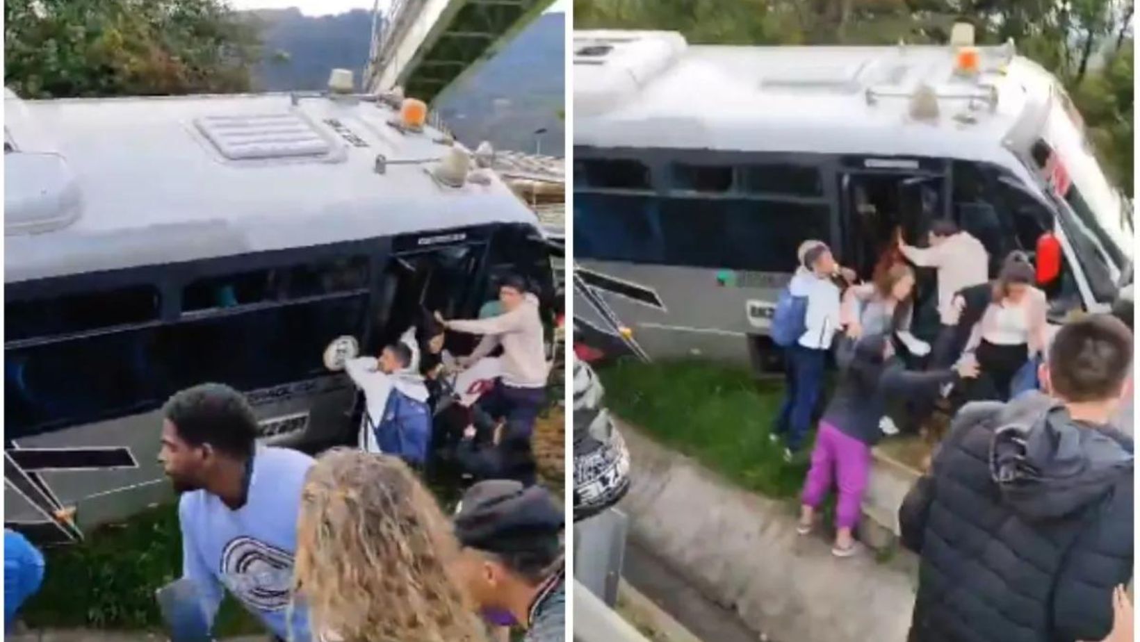 Videos de accidente en la Autopista Norte hoy: bus se fue de lado y hubo susto