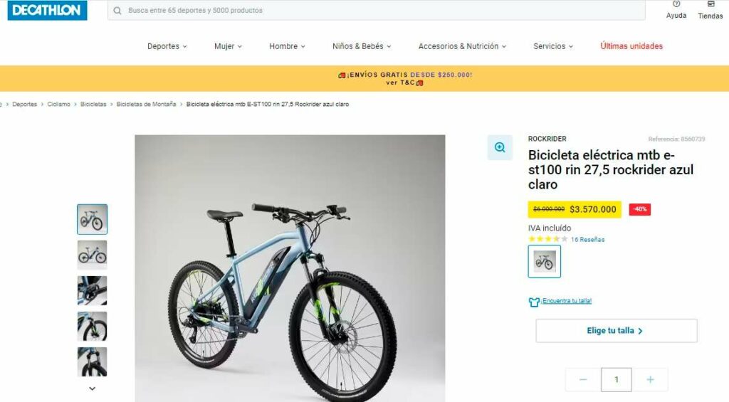 Bicicleta eléctrica con descuento de 40 por ciento en Decathlon./ Decathlon
