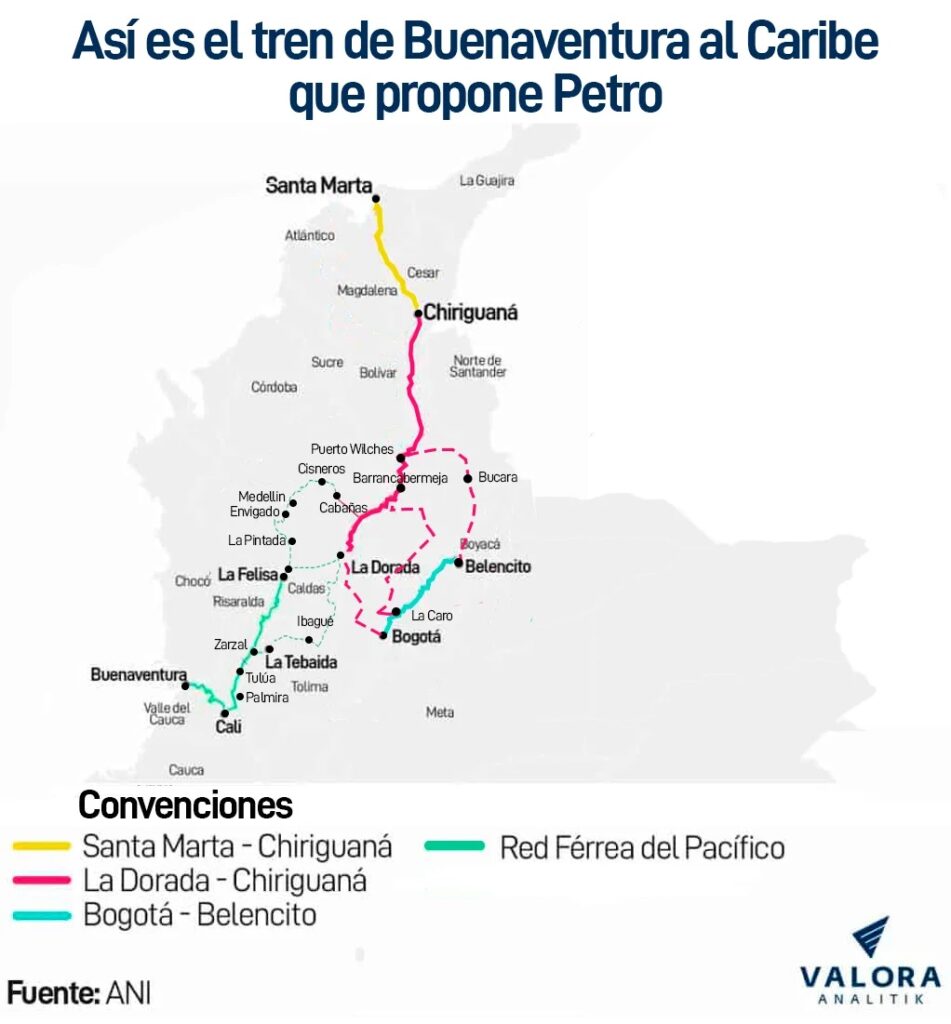 Mapa realizado por Valora Analitik con datos de la ANI sobre el recorrido Buenaventura - Barranquilla.