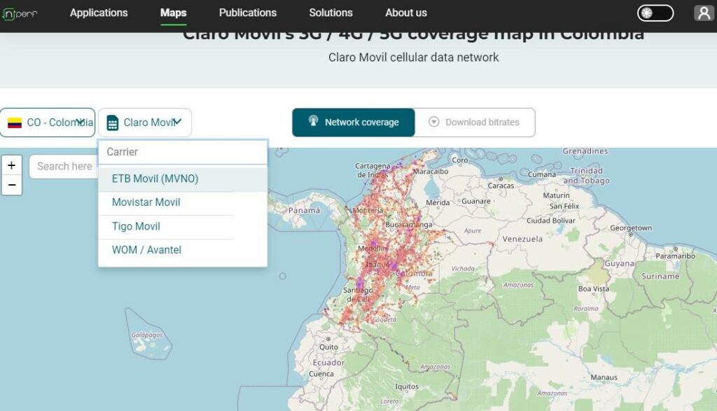 Mapa para ver dónde hay señal de Claro, Movistar, Tigo y más en Colombia./ nPerf