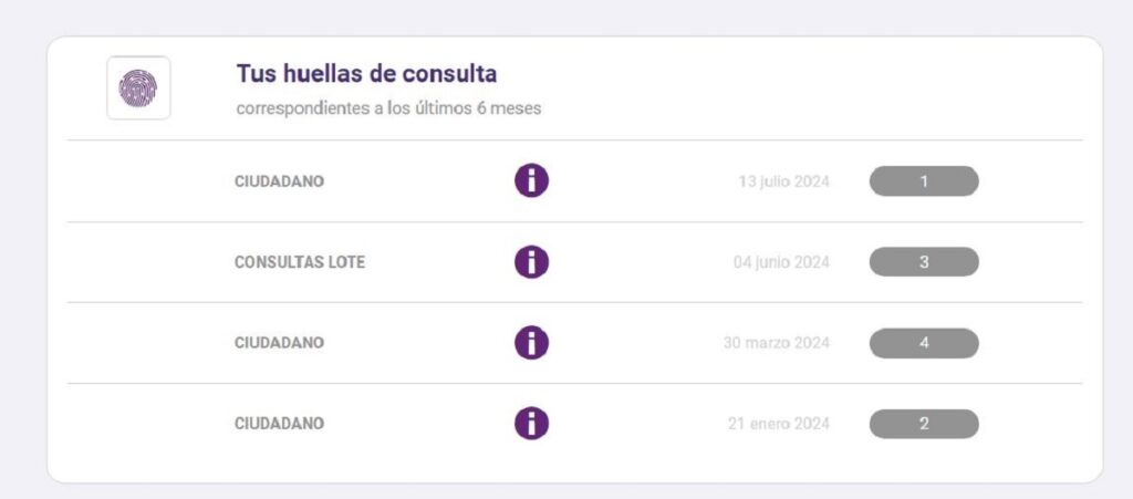 Huellas consultas en Datacrédito 