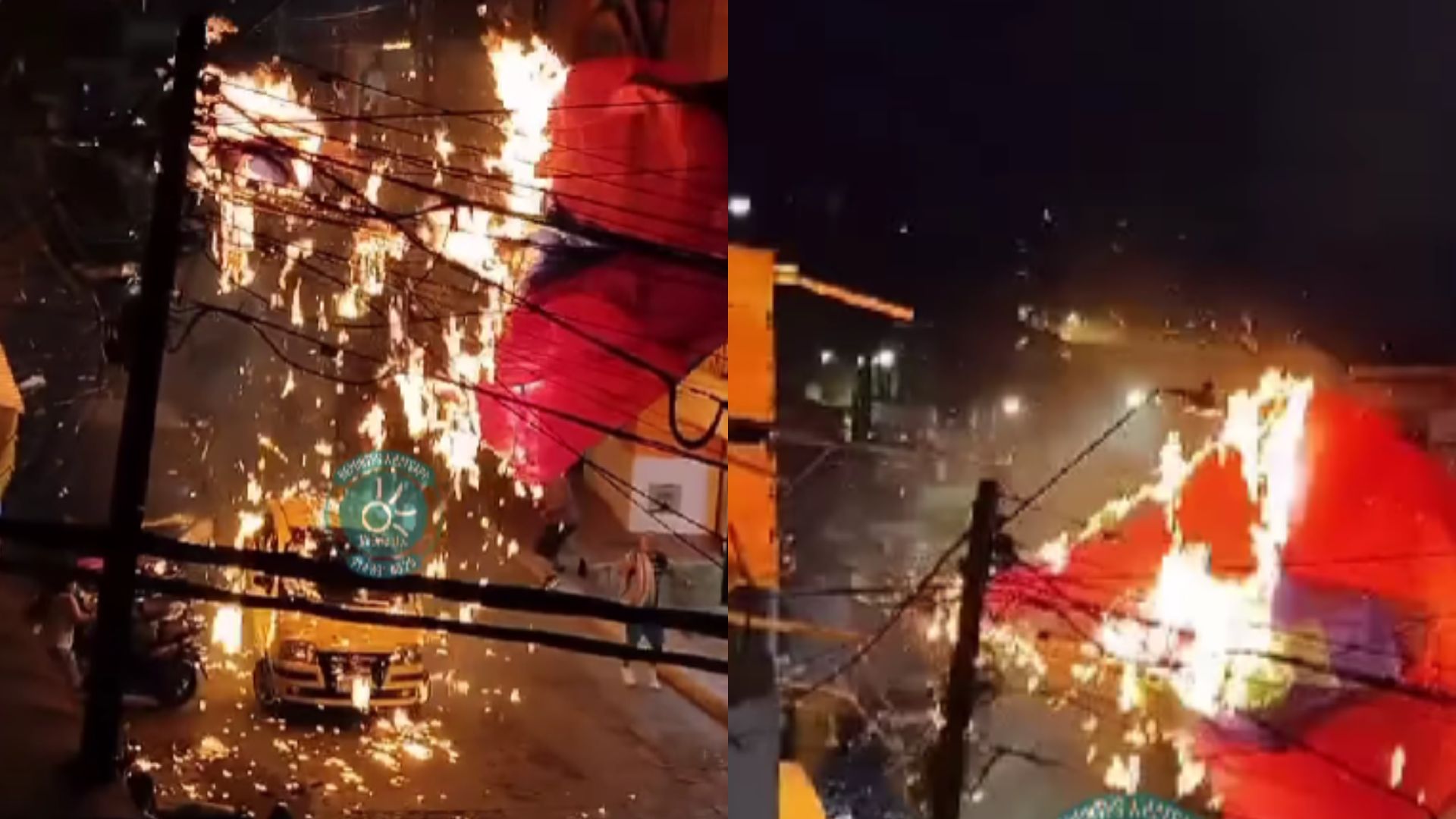 Medellín: caída de globo con pólvora sobre cables de luz casi causan un incendio