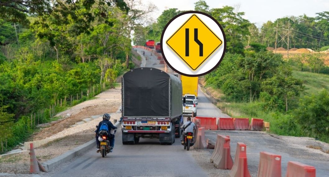 Foto de tráfico y señalización, en nota de qué significa la señal de tránsito con una línea recta y otra torcida en Colombia