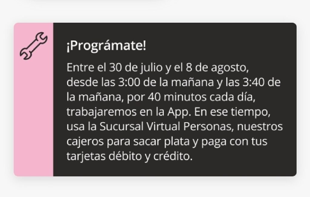 Mensaje de Bancolombia