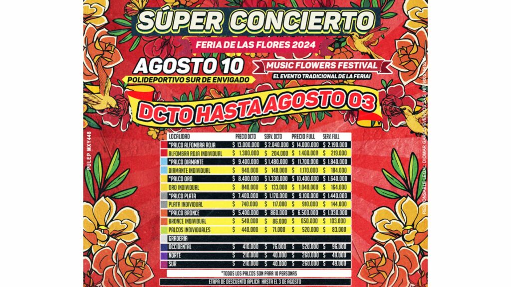 Cuadro de precios para el Súper Concierto 2024 / Página Tuboleta