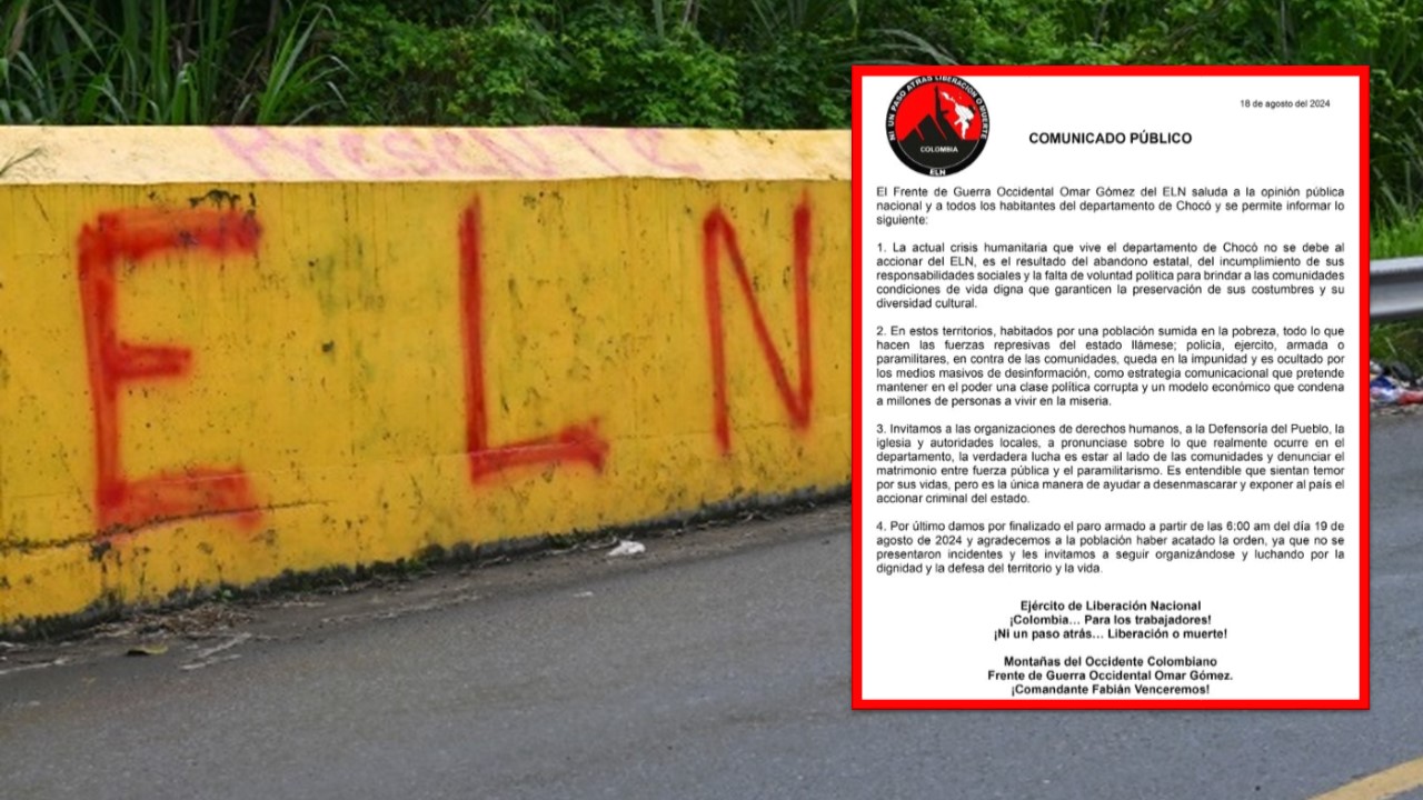 Paro armado en el Chocó organizado por el Eln se acabará este lunes 19 de agosto