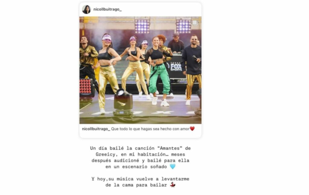 Periodista de Noticias Caracol, Nicoll Buitrago, fue bailarina de Greeicy Rendón. Foto: @nicollbuitrago_