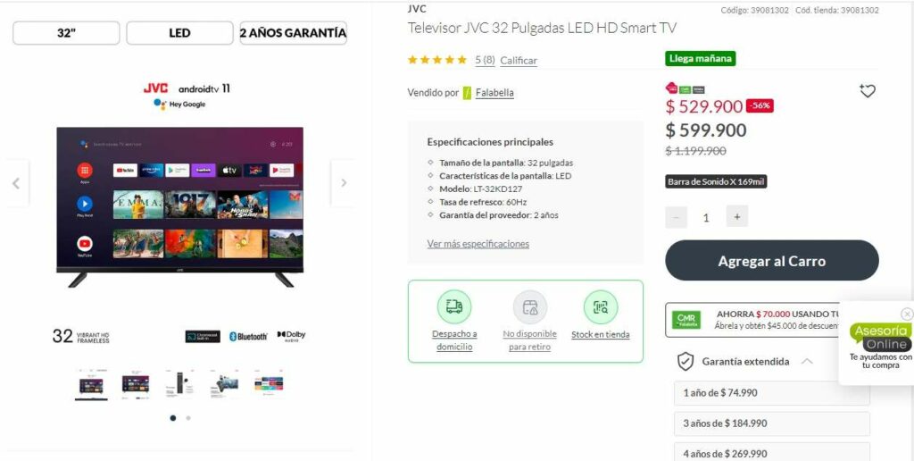Falabella con Smart TV a 530.000 pesos./ Falabella