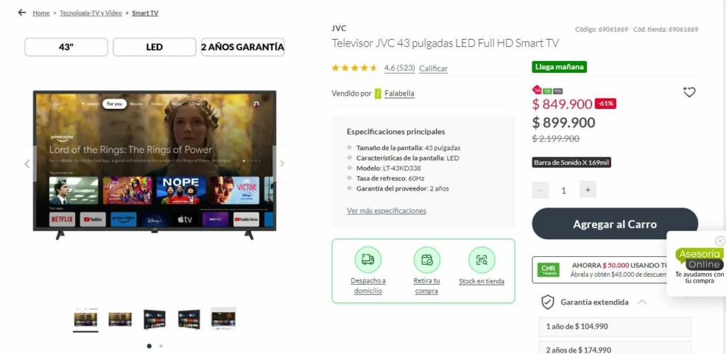 Falabella con descuento de 61 por ciento en televisores./ Falabella
